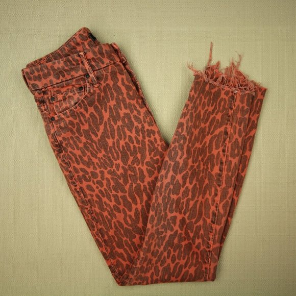 Mother High Waisted Looker Ankle Fray Jeans Women's Size 26 Animal Attraction - Picture 1 of 12